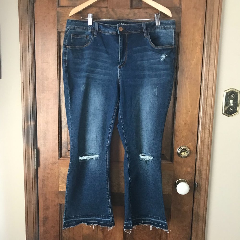 Dollhouse Indigo Distressed Cropped Flare Jeans